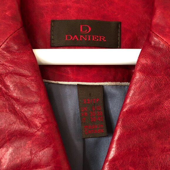 Ruby Red Danier Button Down Leather Coat - Picture 10 of 12